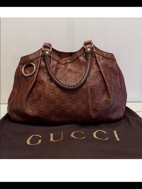 Gucci Sukey  Brown Leather Monogram Bag